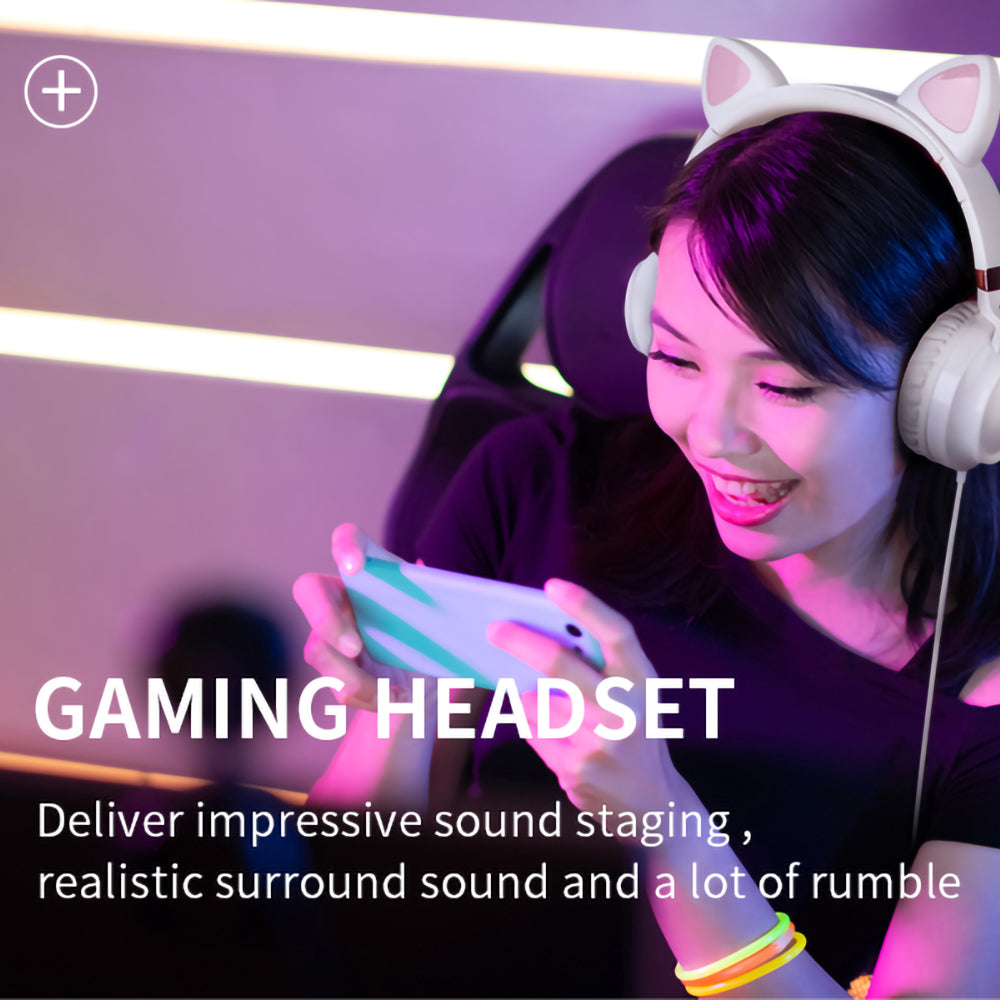 FINGERTIME Cute Cat Ear Wired Headphone Music Stereo Headset with Microphone Adult Girls Kids Headset Gift FINGERTIME Cute Cat Ear Wired Headphone Music Stereo Headset with Microphone Adult Girls Kids Headset Gift